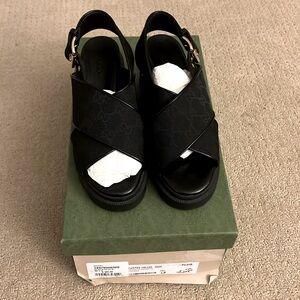 Gucci Monogram Granada Kid Heel Sandal